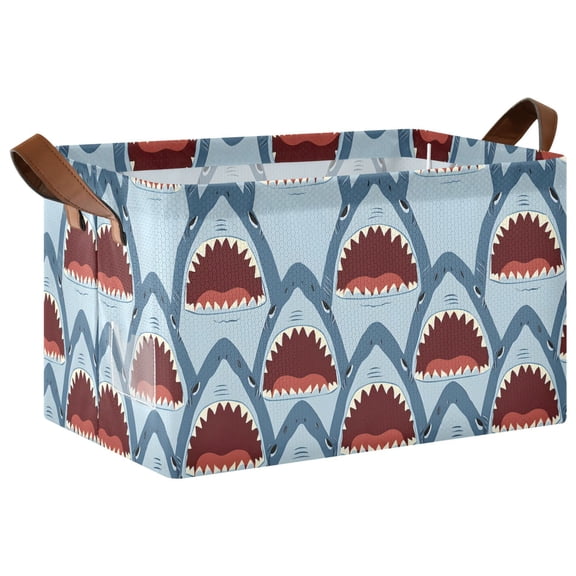 Shark with Open Mouth Pattern Collapsible Storage Bin Open Home Shelf Basket Water-Resistant Iron Frame Large