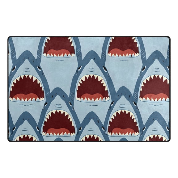 Shark with Open Mouth Pattern Memory Foam Area Rug 31"x20" Non Slip, Absorbent, Fade Proof for Living Room, Bedroom, Office