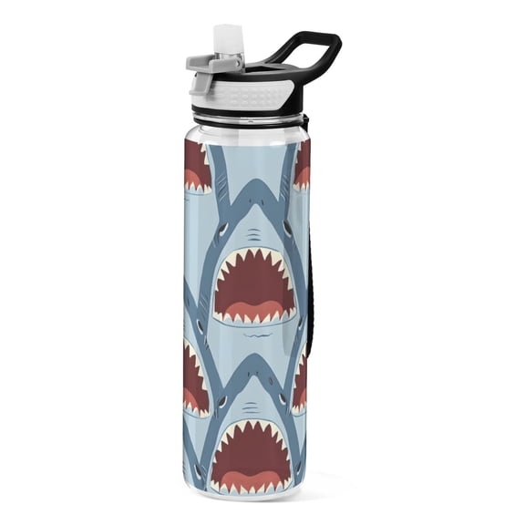 Shark with Open Mouth Pattern Sport Water Bottle Tritan with Straw 1000ml Portable for Outdoor Daily Use
