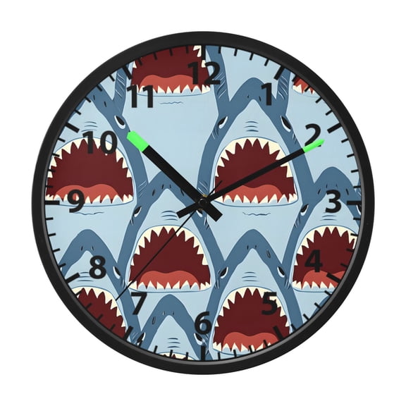 Shark with Open Mouth Pattern Wall Clock 12 Inch Voice Activated Night Light Silent Non Ticking