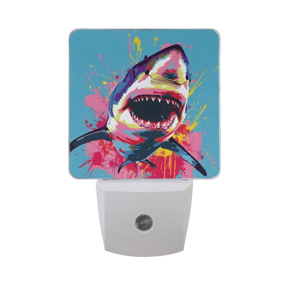 Shark with Paint Night Light 2 Pack LED Nightlight Plug into Wall Dusk to Dawn Sensor Soft White