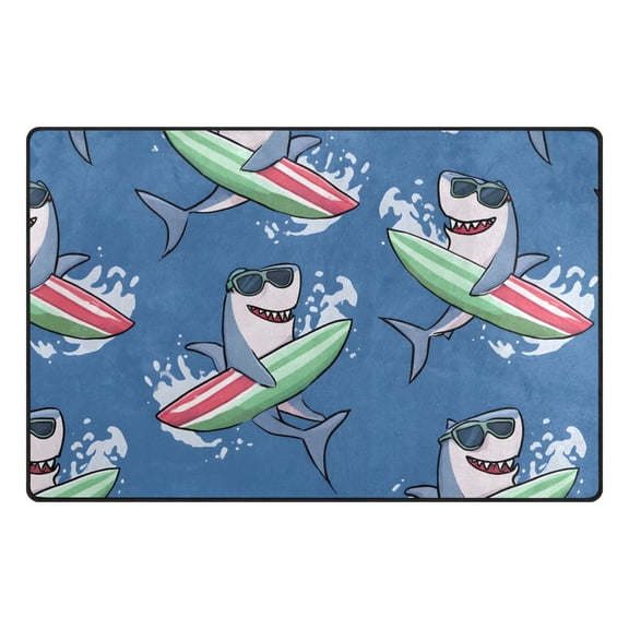 Shark with Surfboard Pattern Memory Foam Area Rug 31"x20" Non Slip, Absorbent, Fade Proof for Living Room, Bedroom, Office
