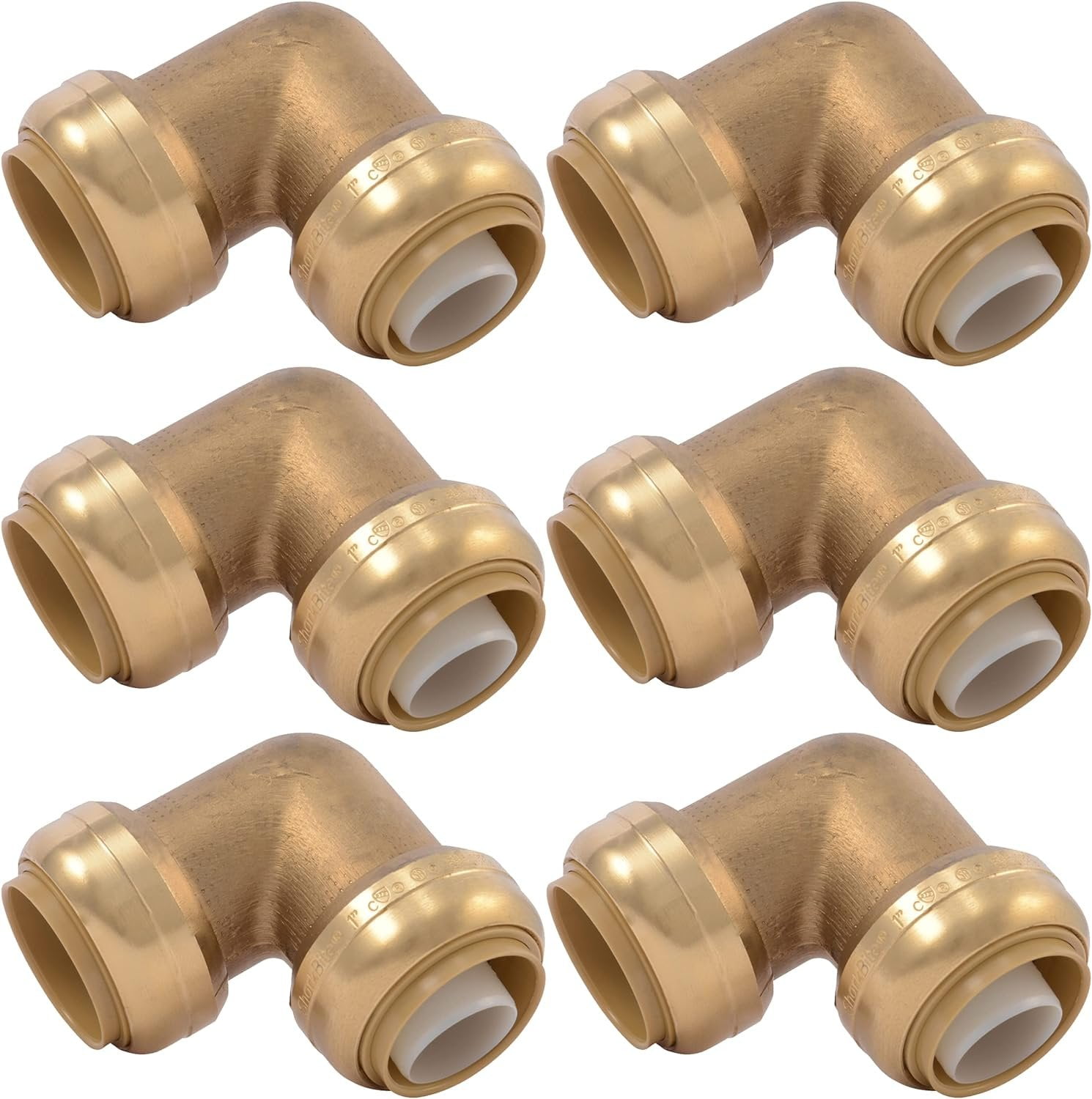 SharkBite 1 Inch 90 Degree Elbow, Pack of 6, Push to Connect Brass