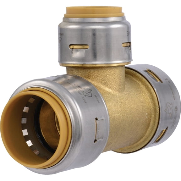 SharkBite 1 Inch x 1 Inch x 3/4 Inch Reducing Tee, Pack of 3, Push to Connect Brass Plumbing Fitting, PEX Pipe, Copper, CPVC, PE-RT, HDPE, U416LF