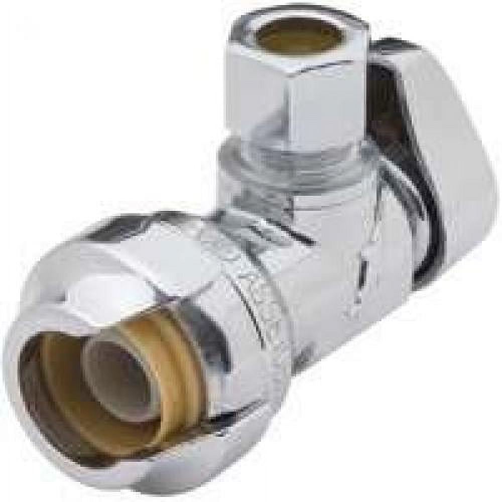 Chrome Brass Push Angle Stop Valve, 1/2 inch x 3/8 inch