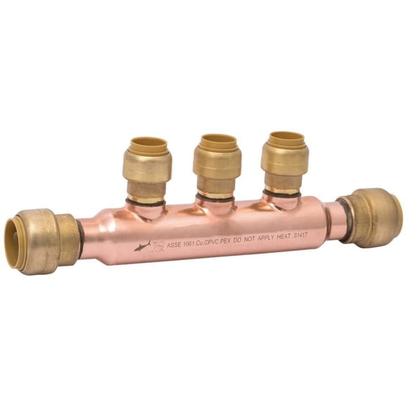 SharkBite 25552LF Manifolds with Push-Fit Branches, 3-Port Open, Brass