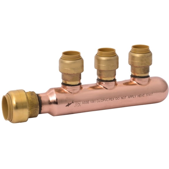 RWC Pex Manifold Push-to-Connect 25553LF - 3/4 In. x 1/2 In. Brass - 3-Port Closed
