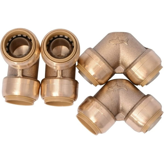 SharkBite 3/4 Inch 90 Degree Elbow, Pack of 4, Push to Connect Brass Fitting, PEX Pipe, Copper, CPVC, PE-RT, HDPE, U256LFA4