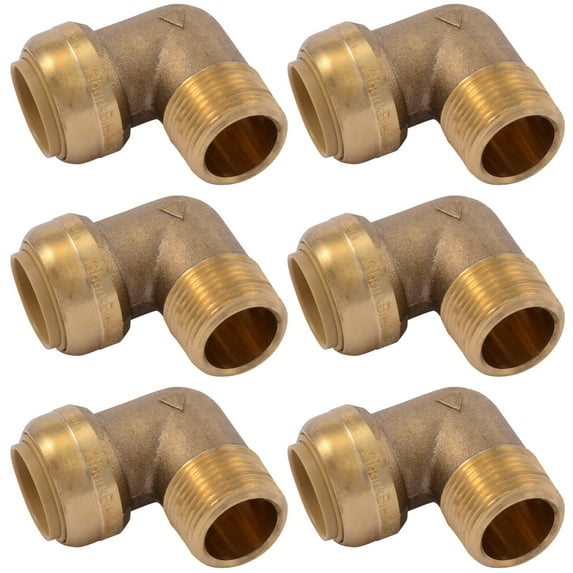 SharkBite 3/4 Inch 90 Degree Male Adapter Elbow, Pack of 6, Push to Connect Brass Plumbing Fitting, PEX Pipe, Copper, CPVC, PE-RT, HDPE, U286LF