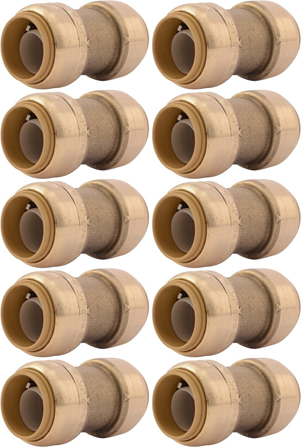10-Pack 3/4 X 1 PEX Brass Crimp Couplings – Lead-Free, For Plumbing