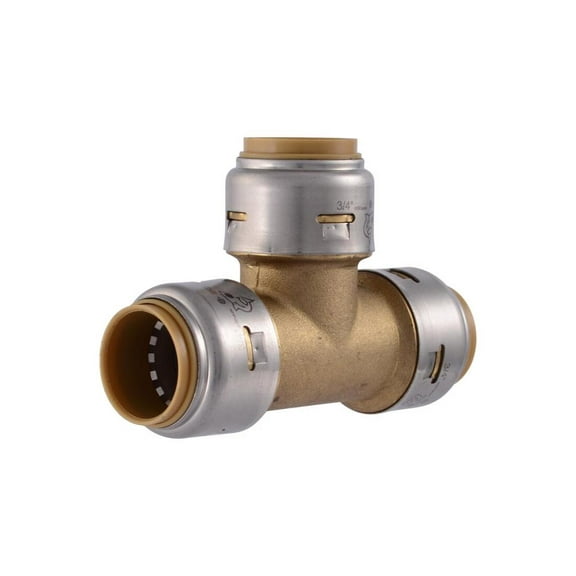 SharkBite 3/4 Inch Tee, Push to Connect Brass Plumbing Fitting, PEX Pipe, Copper, CPVC, PE-RT, HDPE, U370LFA