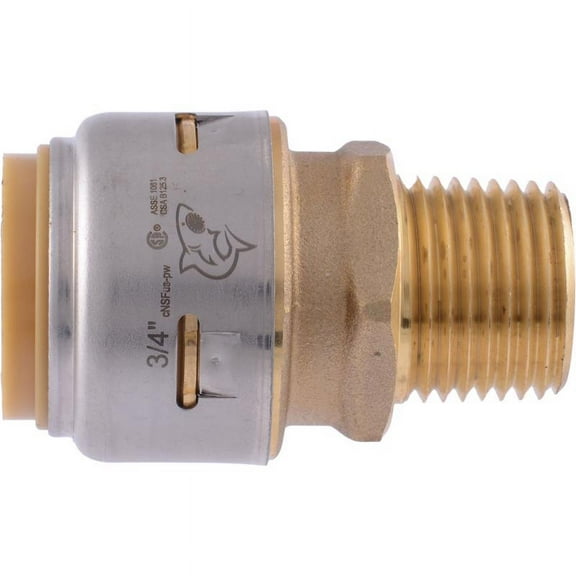 SharkBite Max UR138A Pipe Coupling, 3/4 in PTC x 1/2 in FNPT, Brass, 250 psi Pressure