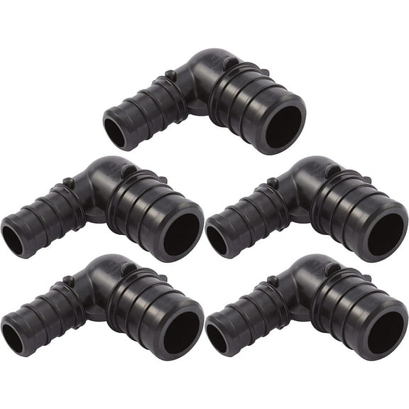 SharkBite 3/4 x 1/2 Inch Poly Crimp 90 Degree Reducing Elbow, Pack of 5, PEX Pipe, PE-RT, UP274A5