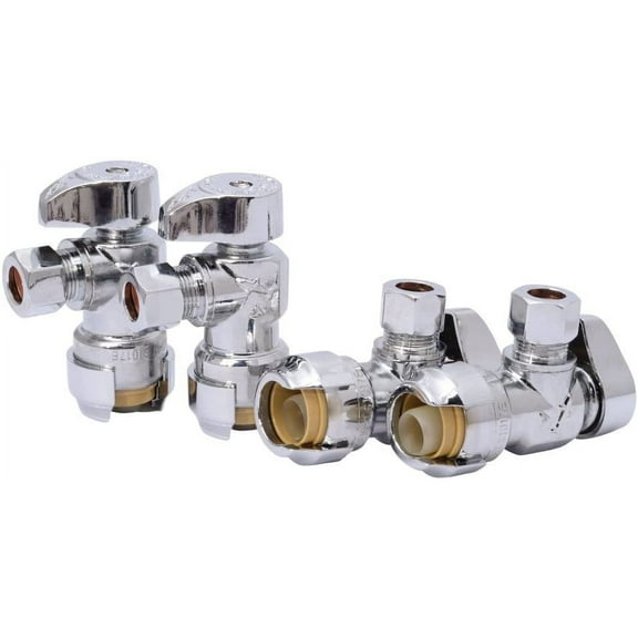 SharkBite Fitting, Water 23036LFA4 Compression Angle Stop Valve, 1/2 Inch x 3/8 Inch, Push-to-Connect, PEX, Copper, CPVC, PE-RT, 4 Pack, 4-Pack 1/2" x 3/8"