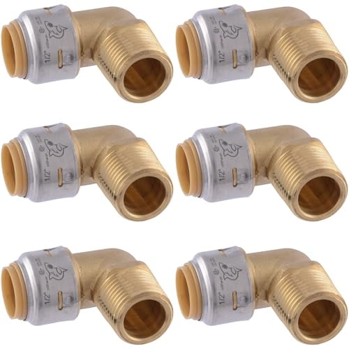SharkBite Max 1/2 x 1/2 Inch 90-Degree Male Adapter Elbow, Pack of 6, Push-to-Connect Brass Plumbing Fitting, UR280
