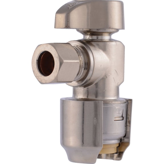 SharkBite Max 1/2 x 3/8 Inch Compression Angle Stop Valve, Quarter Turn, Push to Connect Brass Plumbing Fitting, Brushed Nickel Finish, PEX Pipe, Copper, CPVC, PE-RT, HDPE, UR23036BN
