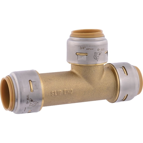SharkBite Max 3/4 Inch Slip Tee, Pack of 3, Push to Connect Brass Plumbing Fitting, Copper and CPVC, UR3370