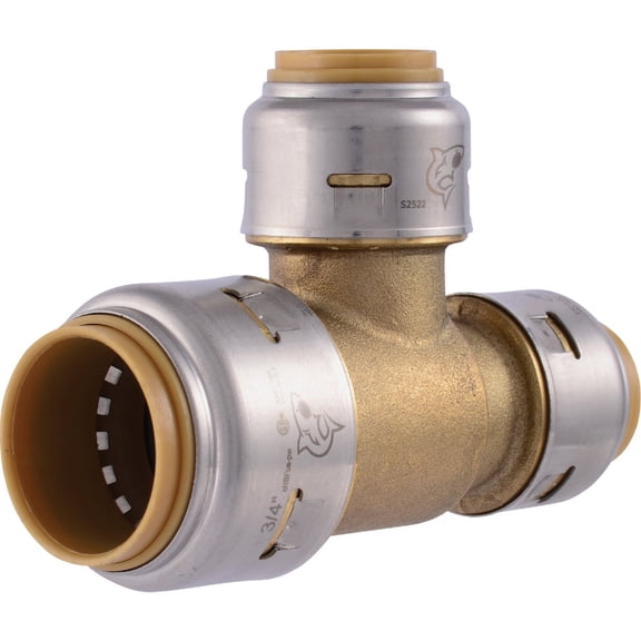 SharkBite Max 3/4 Inch x 3/4 Inch x 1/2 Inch Reducing Tee, Pack of 6, Push To Connect Brass Plumbing Fitting, PEX Pipe, Copper, CPVC, PE-RT, HDPE, UR412