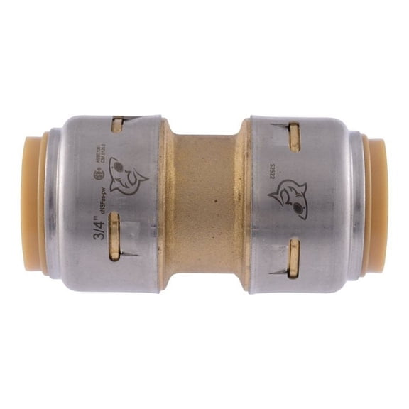 SharkBite Max UR016A4 Pipe Coupling, 3/4 x 3/4 in, DZR Brass, 250 psi Pressure