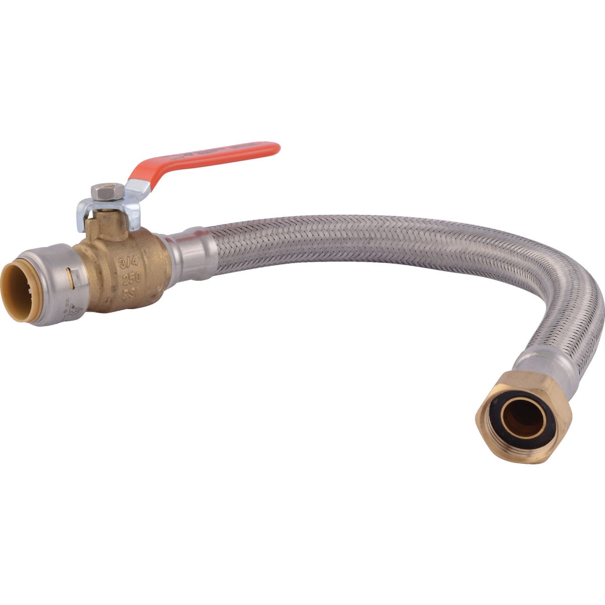 SharkBite U3088FLEX18BVLFA Flexible Water Heater Connector with Ball Valve, 3/4 inch x 3/4 inch FIP, Push-to-Connect Braided Stainless Steel, Water Heater Hose, SILVER