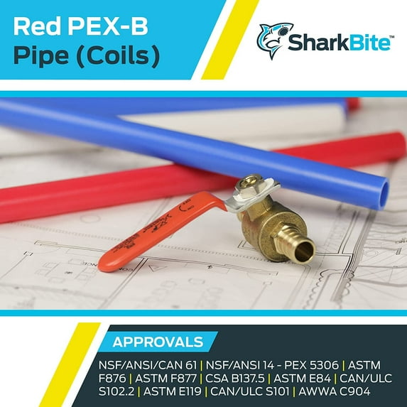 SharkBite U860R300 PEX Pipe 1/2 Inch, Red, Flexible Water Pipe Tubing, Potable Water, Push-to-Connect Plumbing Fittings, 300 Feet Coil of Piping