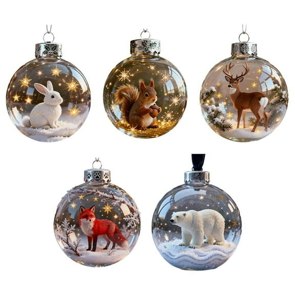 SharkTRUE 5Packs 2026 Wildlife Wonders Collection Crystal Glass Ornament, 2.75in Handcrafted Vivid 3D Animal Christmas Decoration, Luxury Winter Holiday Tree Décor & Gifts
