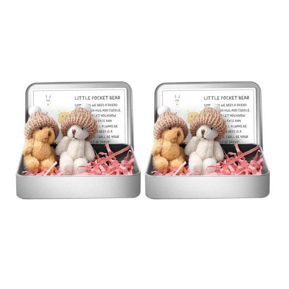 SharkTRUE 2Pcs Little Pocket Bear Hug in a Tin Box, Worry Bear Hug in a Box, Mini Plush Bears Set with Inspirational Card, Handmade Mini Plush Bears Positive Gifts for Friends Women Men Christmas