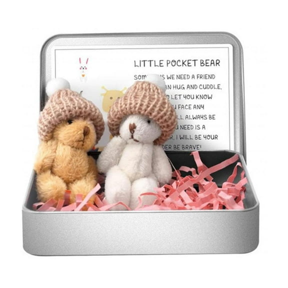 SharkTRUE 2Pcs Little Pocket Bear Hug in a Tin Box, Worry Bear Hug in a Box, Mini Plush Bears Set with Inspirational Card, Handmade Mini Plush Bears Positive Gifts for Friends Women Men Christmas