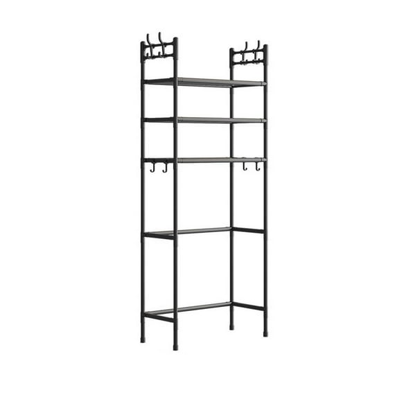 SharkTRUE 3-Tier Over The Toilet Storage,Freestanding Metal Bathroom Shelves with 4 Hooks,Adjustable Shelf and Basket,Freestanding Space Saver Bathroom Shelves Toilet for Room Black