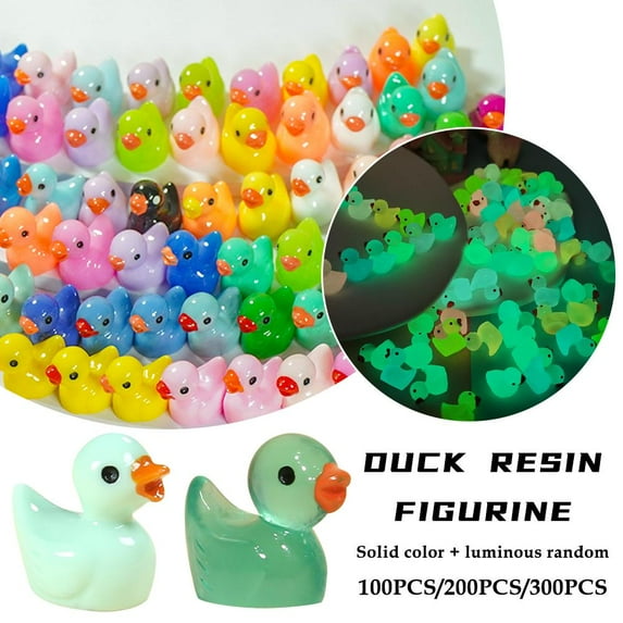 SharkTRUE 300Pcs Resin Mini Duck Miniature Figurines Ornaments Colorful Duck Garden Landscape Plants Tiny Crafts Decoration Duck