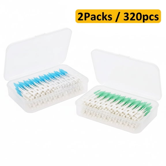 SharkTRUE 320-Piece Interdental Brush Floss Picks Soft Double-Ended Toothpicks with Portable Case for Braces & Gapped Teeth