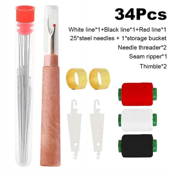 SharkTRUE 34-Piece Stainless Steel Sewing Needles Set with Large Eye for Hand Sewing, Quilting & DIY Crafts