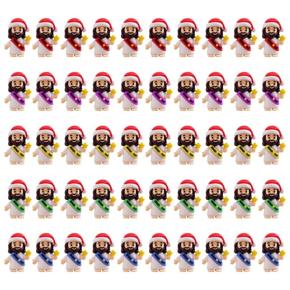 SharkTRUE 50 Pcs Christmas Mini Figures Santa Claus Hat Little Love You Action Figures Rubber Toys to Hide and Seek for Christmas Religious Party Favors Sunday School Baptism