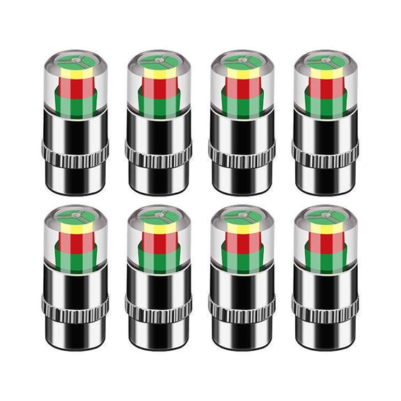 SharkTRUE 8 Pcs Tire Pressure Monitor Valve Stem Caps - 36 PSI 3-Color Air Alert for Cars, Trucks & SUVs