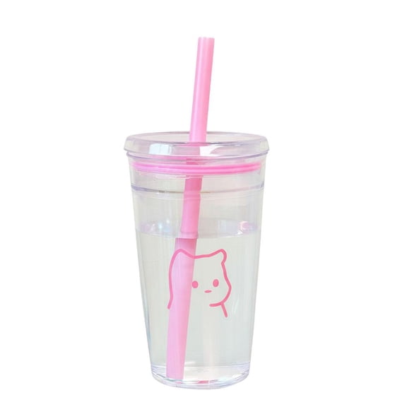 SharkTRUE Adorable Cat Graphic Reusable Tumbler with Lid & Straw, 450ml / 15.2 fl oz PC Plastic