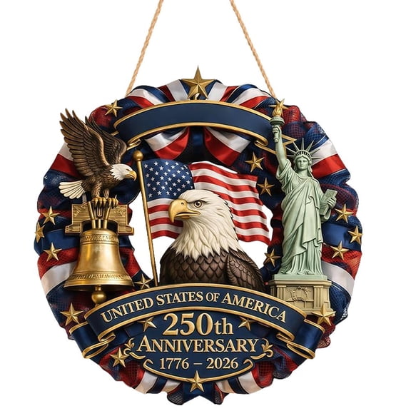 SharkTRUE Anniversary American Door Sign, th of July God Bless America Freedom Wreath for AmericaWall Sign Decoration,PatrioticYears of Freedom Wreath Hanging Gifts for Veterans (Color)