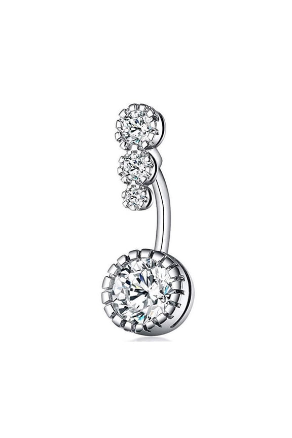 Belly Bars Navel Rings Triple Crystal Gem Body Piercing Stud Button GO E