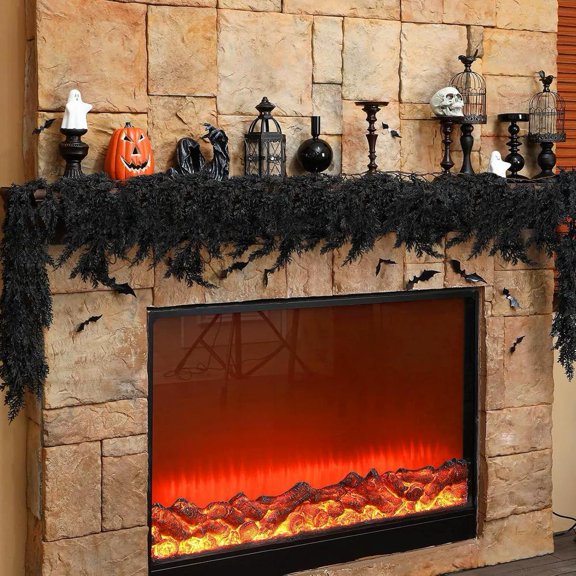 SharkTRUE Black Halloween Garland 1.8M 48 Heads & 2.7M 90 Heads Spooky Pine Branches for Home Decor