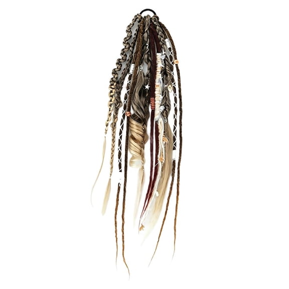 SharkTRUE Boho Dreadlock Hair Extension, Elastic Dread Ponytail,Beaded Clip-in Braids