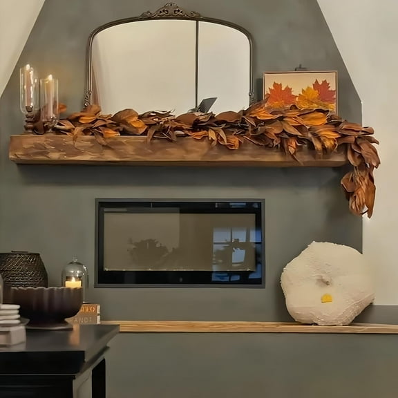 SharkTRUE Brown Magnolia Leaf Garland, Magnolia Garland, Autumn Magnolias Leaf Artificial Garlands, Rustic Fall Leafs for Fireplace Mantel, Christmas, and Thanksgiving Decorations