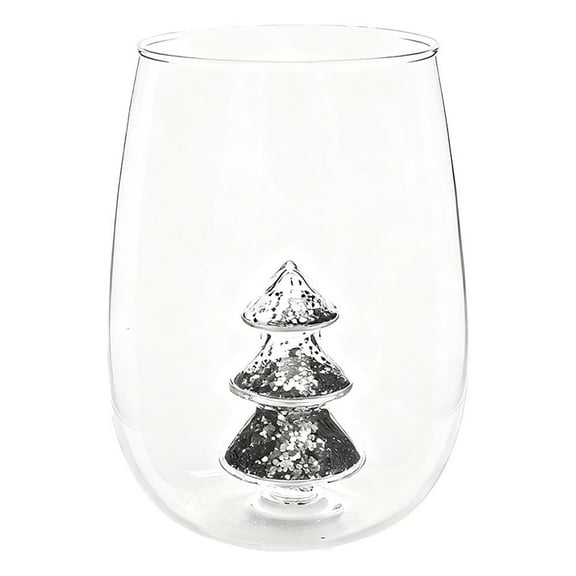 SharkTRUE Christmas Glasses Drinkware,Crystal Stemless Wine Glass,3D Wine Glass Cup with Christmas Tree,Xmas Tree Figures Inside Glitter for Unique Xmas Gifts and Decor