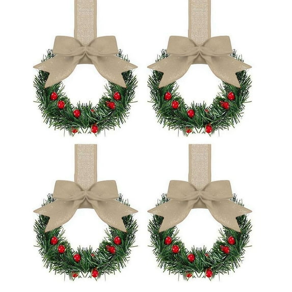 SharkTRUE Christmas Mini Cabinet Wreaths for Kitchen with Ribbon Bows Red Berry Window Wreath, Hanging Artificial Small Garlands