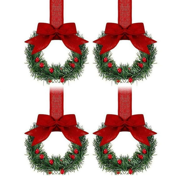 SharkTRUE Christmas Mini Cabinet Wreaths for Kitchen with Ribbon Bows Red Berry Window Wreath, Hanging Artificial Small Garlands