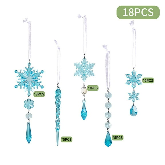 SharkTRUE Crystal Icicle Christmas Ornaments 18 Hanging Clear Acrylic & Glass Icicle Decorations for Christmas Tree, Winter Wonderland Party, New Year, Sparkling Holiday Dcor