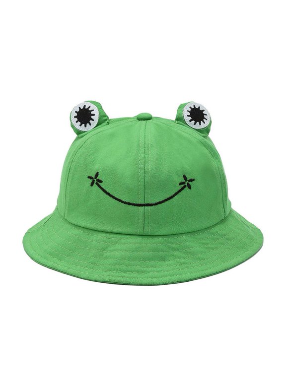 Cute Cartoon Frog Bucket Hat with Wide Brim Sun Protection for Outdoors, Fits Head 56-58cm