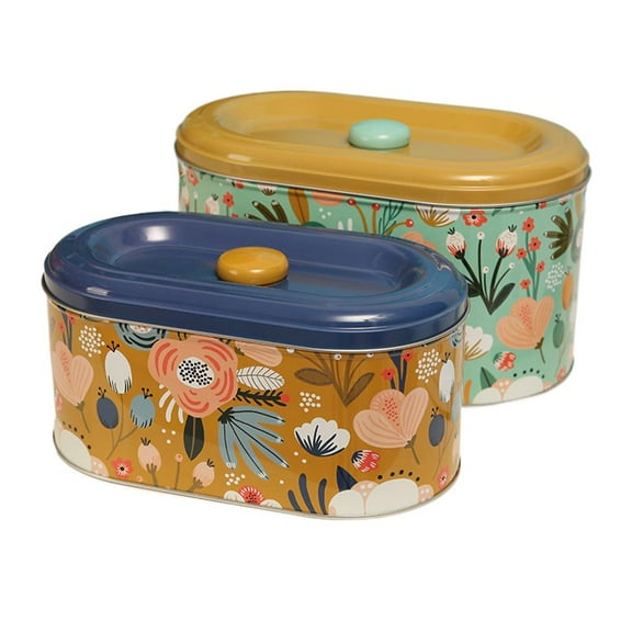 SharkTRUE Decorative Metal Storage Box with Lid - Biscuit & Snack Storage Canister, Metal Container with Lid for Home Decor, Available in Large & Small Sizes