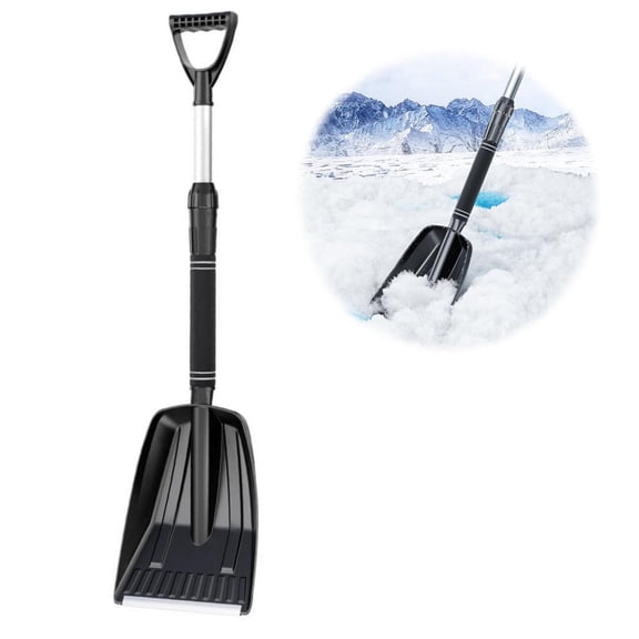 SharkTRUE Detachable & Extendable Snow Shovel for Car & Driveway - Heavy Duty Plastic Pusher for Snow, Leaves & Debris