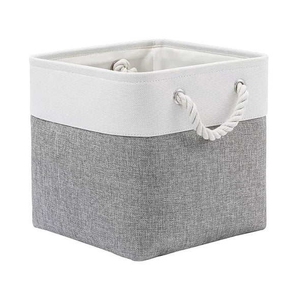 SharkTRUE Fabric Cube Storage Basket with Handle, Collapsible Color Blocking Organizer Bin, 12x12x12 Inch