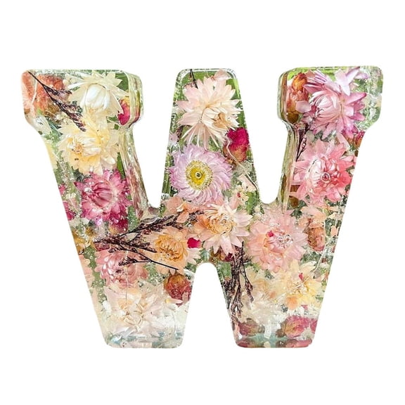 SharkTRUE Floral Resin Night Light, Pressed Flower Resin Letters with LED Light, DIY Handmade Custom Letter Lamps Dry Flower Name Resin Night Light Lamp for Women Girls Gift
