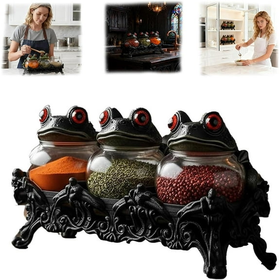 SharkTRUE Frog Apothecary Spice Jars,2026 New Unique Vintage Jars with Frog Lids, 3 Piece Frog Spice Jar Set, Kitchen Dcor for Spices, Herbs, Tea, Bath Salts